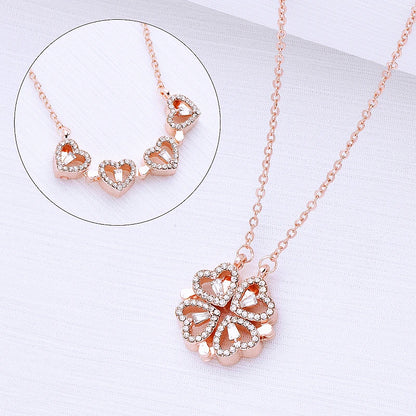 316L Stainless Steel Love Magnetic Pendant Necklace for Women Clover Necklace Heart Shaped Clover Necklace Pendant Jewelry Gift