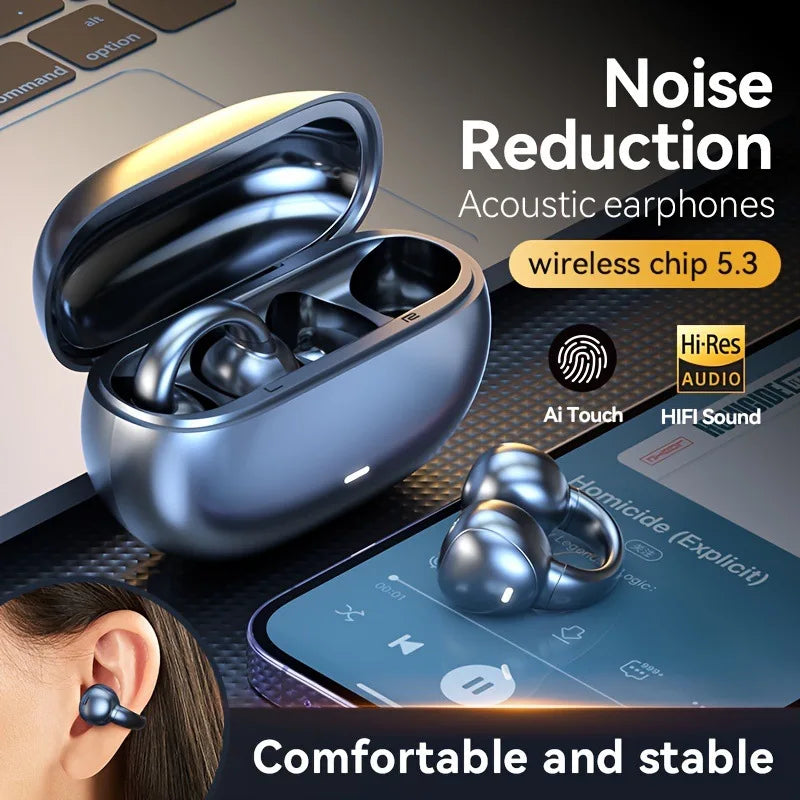 M55 Bone Conduction Bluetooth Earphones Wireless Clip Ear Noise Reduction Running Exercise Headphones for Xiaomi Huawei Iphone