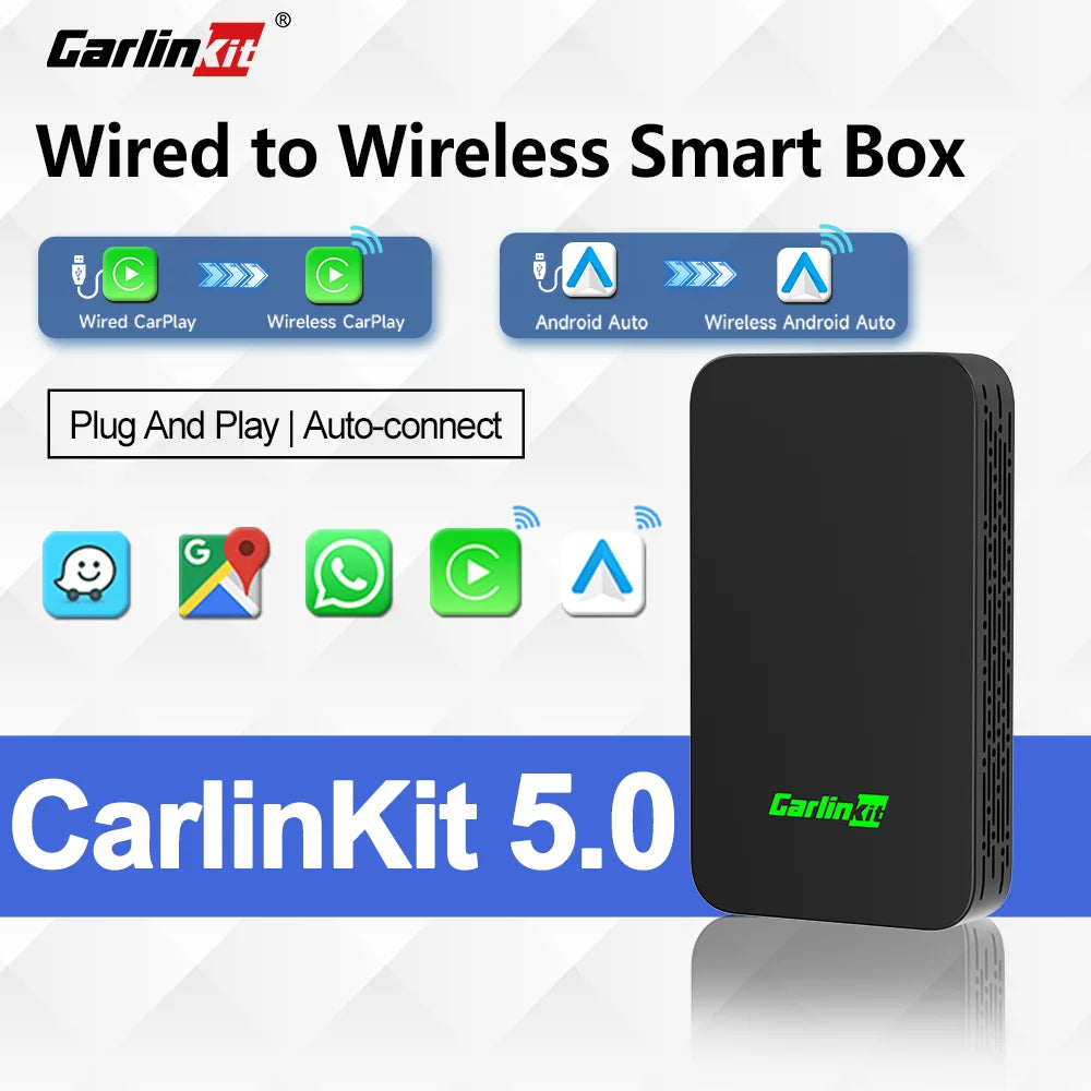 5.0 2Air Mini Wireless Android Auto Wired to Wireless Carplay Adapter Smart Car Navigation Box 5G Wifi BT Auto-Connect