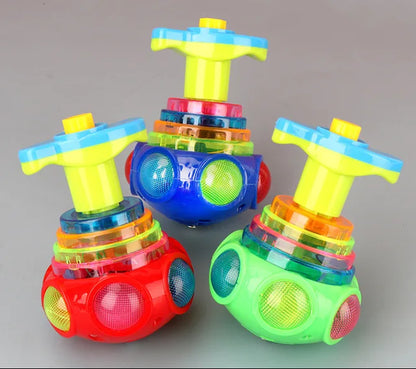 UFO Flashing Spinning Top Kids Gyro Light up Toy Kids Piggy LED Music Gyroscope Launcher Rotating Toys Fun Birthday Party Favors