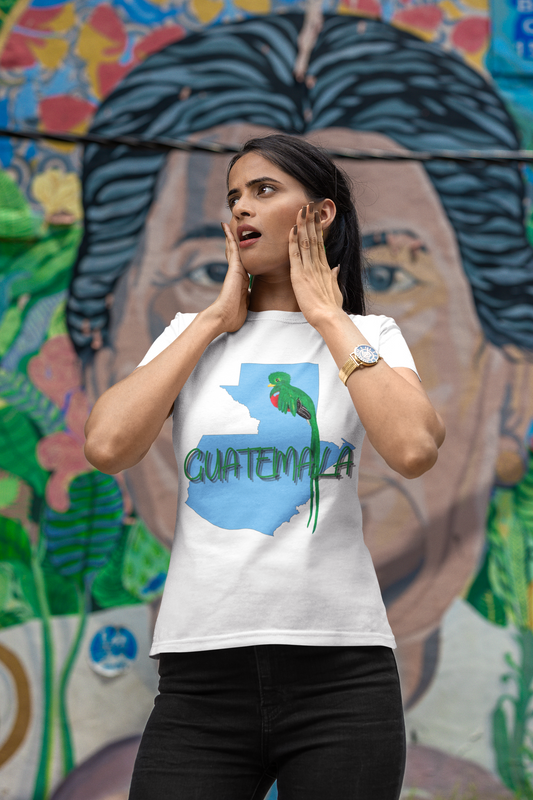 GuateStyle T-shirt Guatemala Silhouette with Vibrant Green Quetzal Design