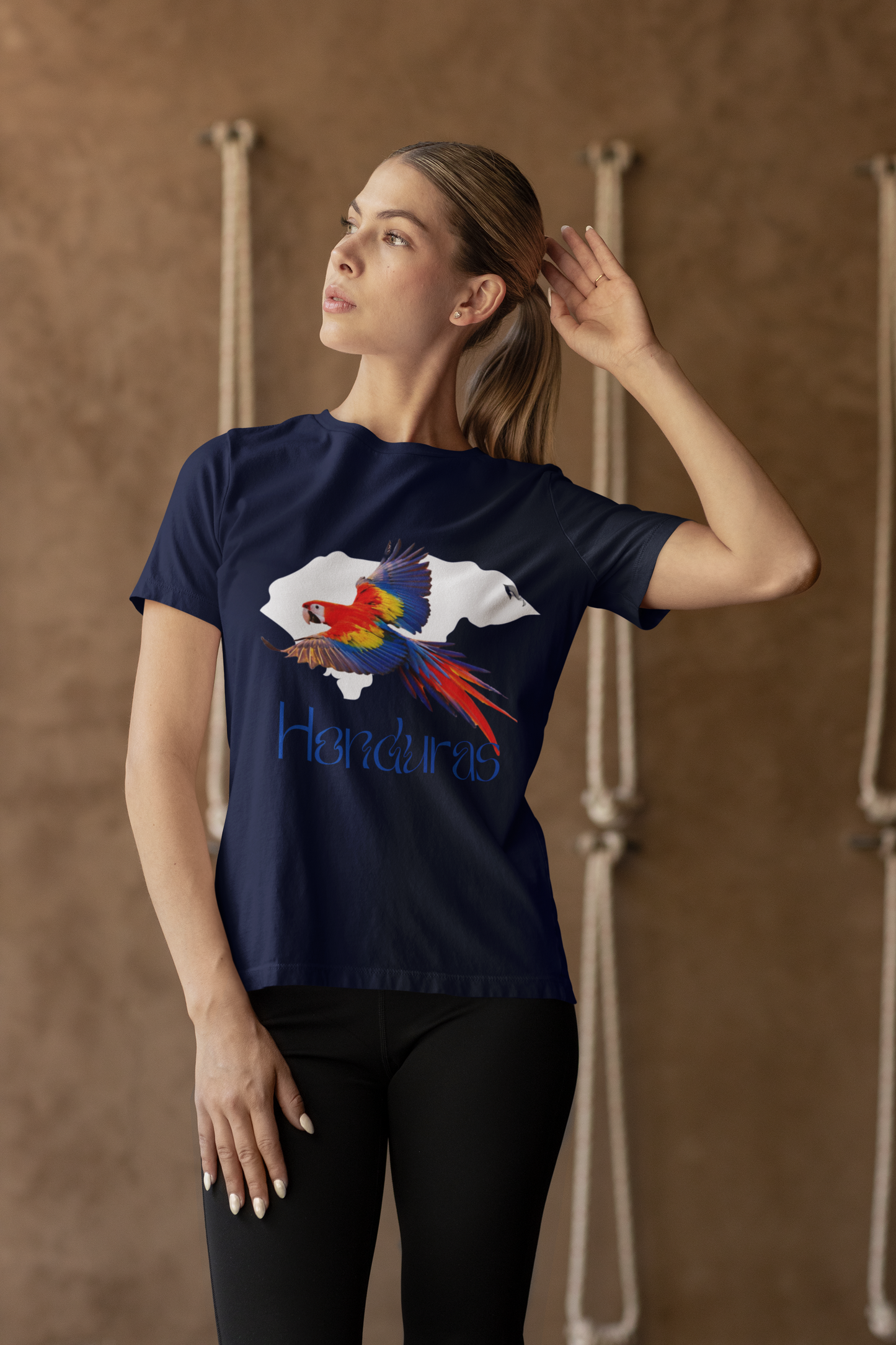 HonduraStyle T-shirt: Honduras Silhouette with Vibrant Macaw Design